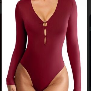 Women's Long Sleeve Bodysuit - Burgundy